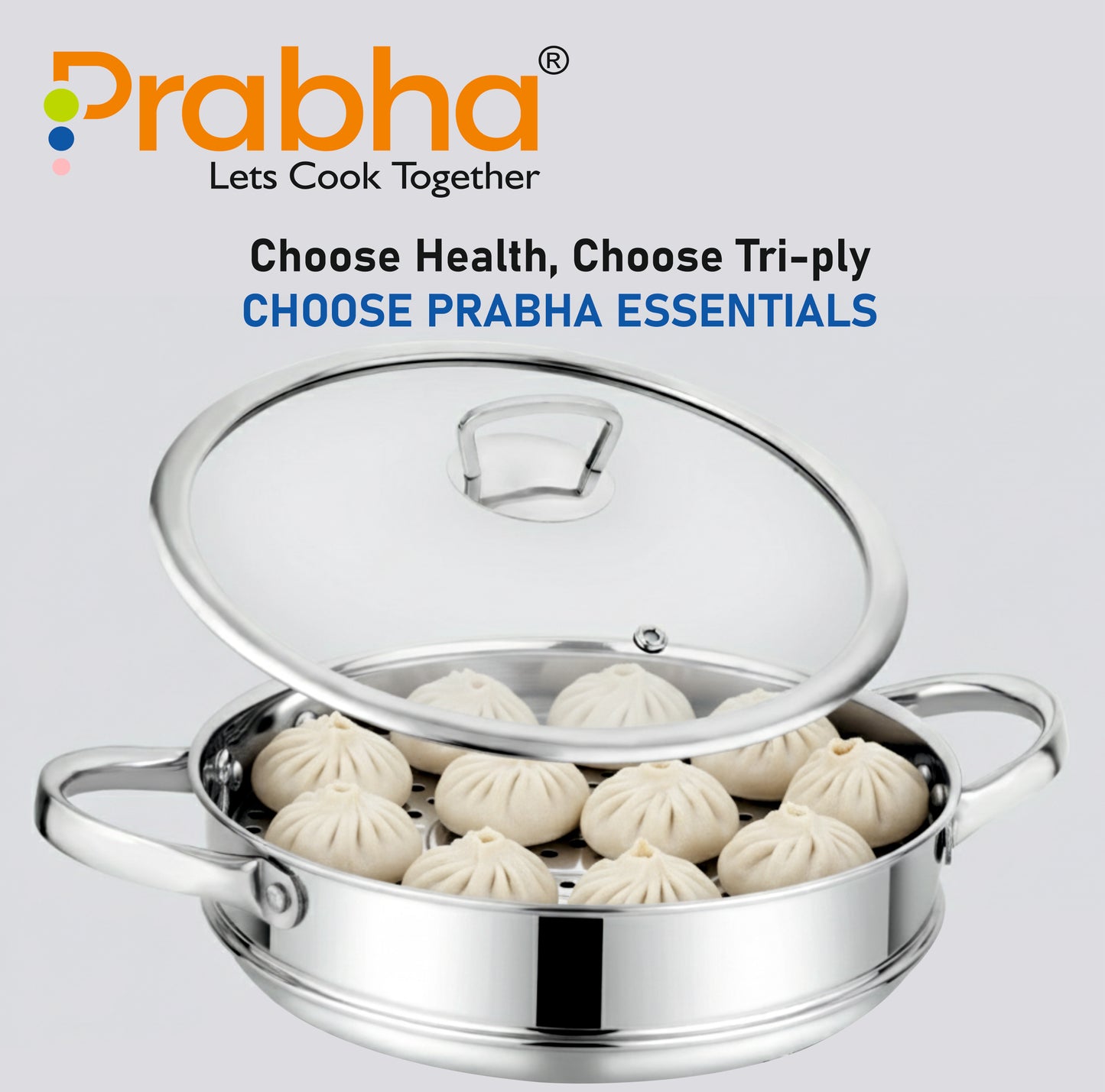 Elante Tri-Ply Kadhai & Steamer With Glass Lid