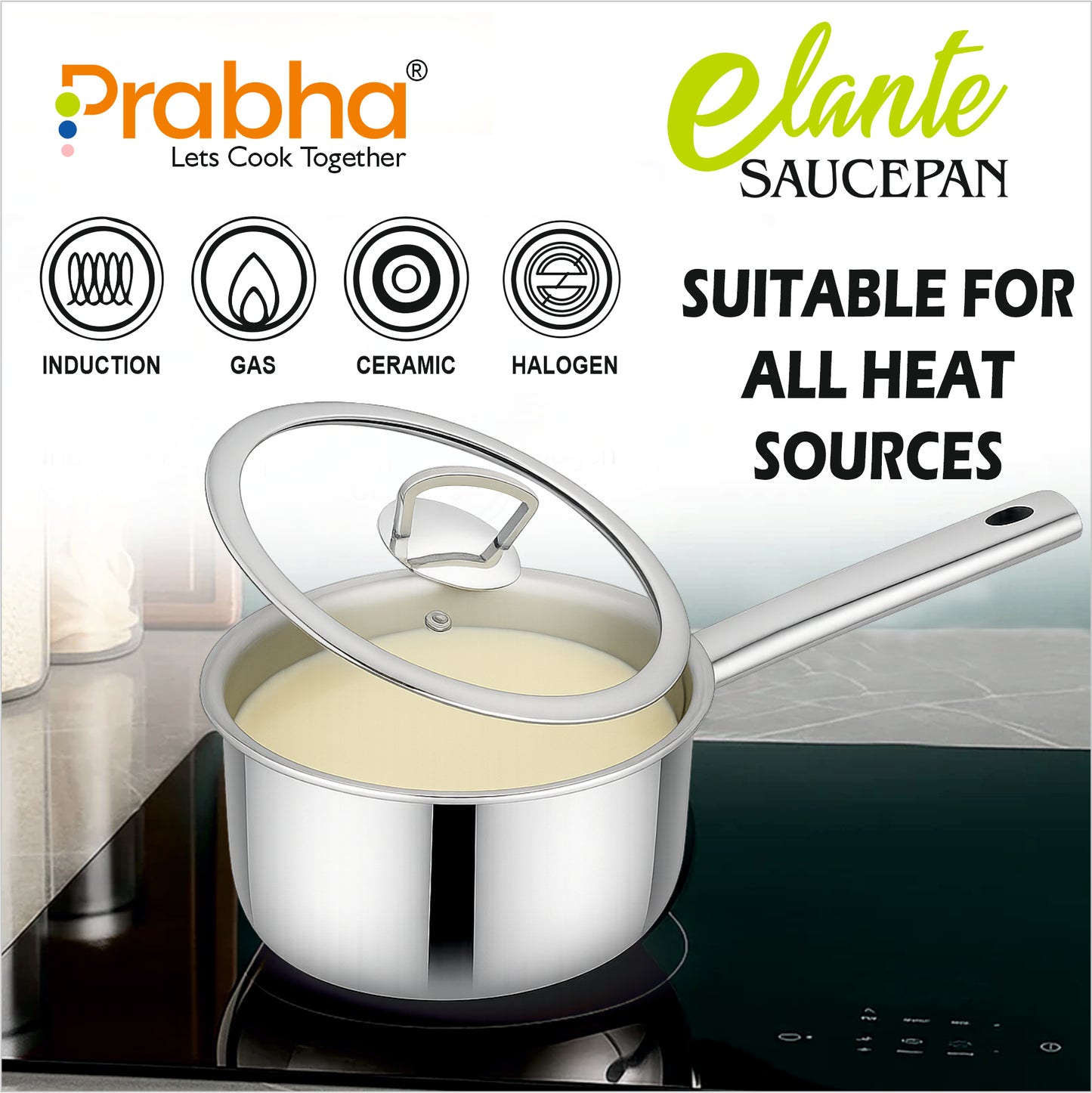 Elante Triply Saucepan With Glass Lid