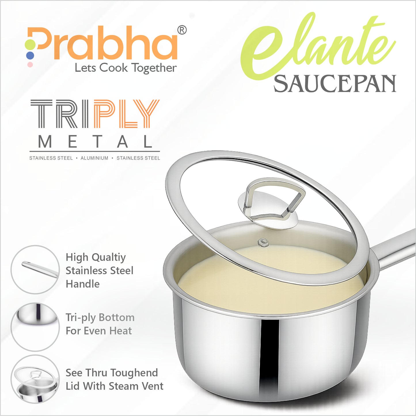 Elante Triply Saucepan With Glass Lid