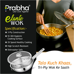 Elante Triply Wok With Glass Lid