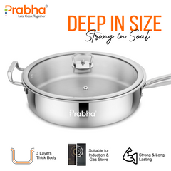 Elante Triply Deep Frypan With Glass Lid