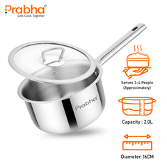 Elante Triply Saucepan With Glass Lid