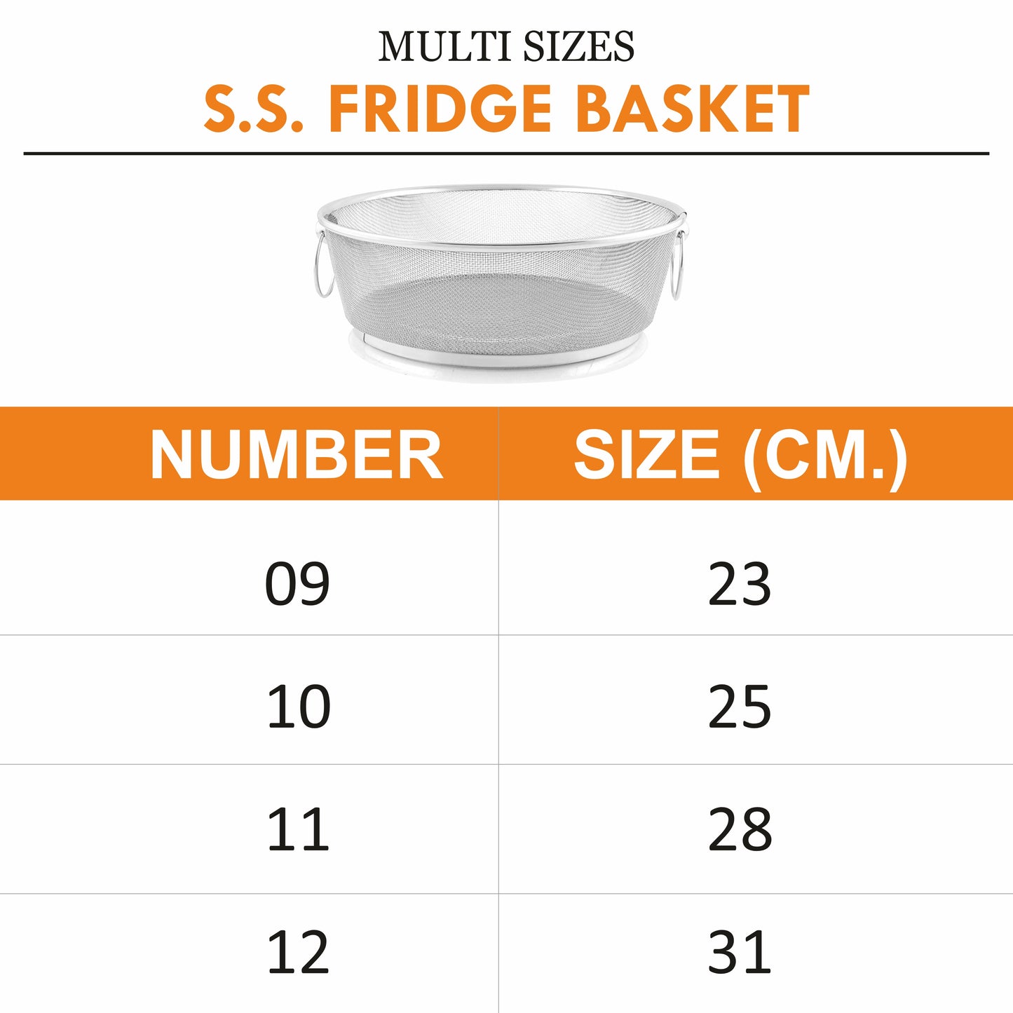 Stainless Steel Round Fridge Basket With Handle for Home & Kitchen Use