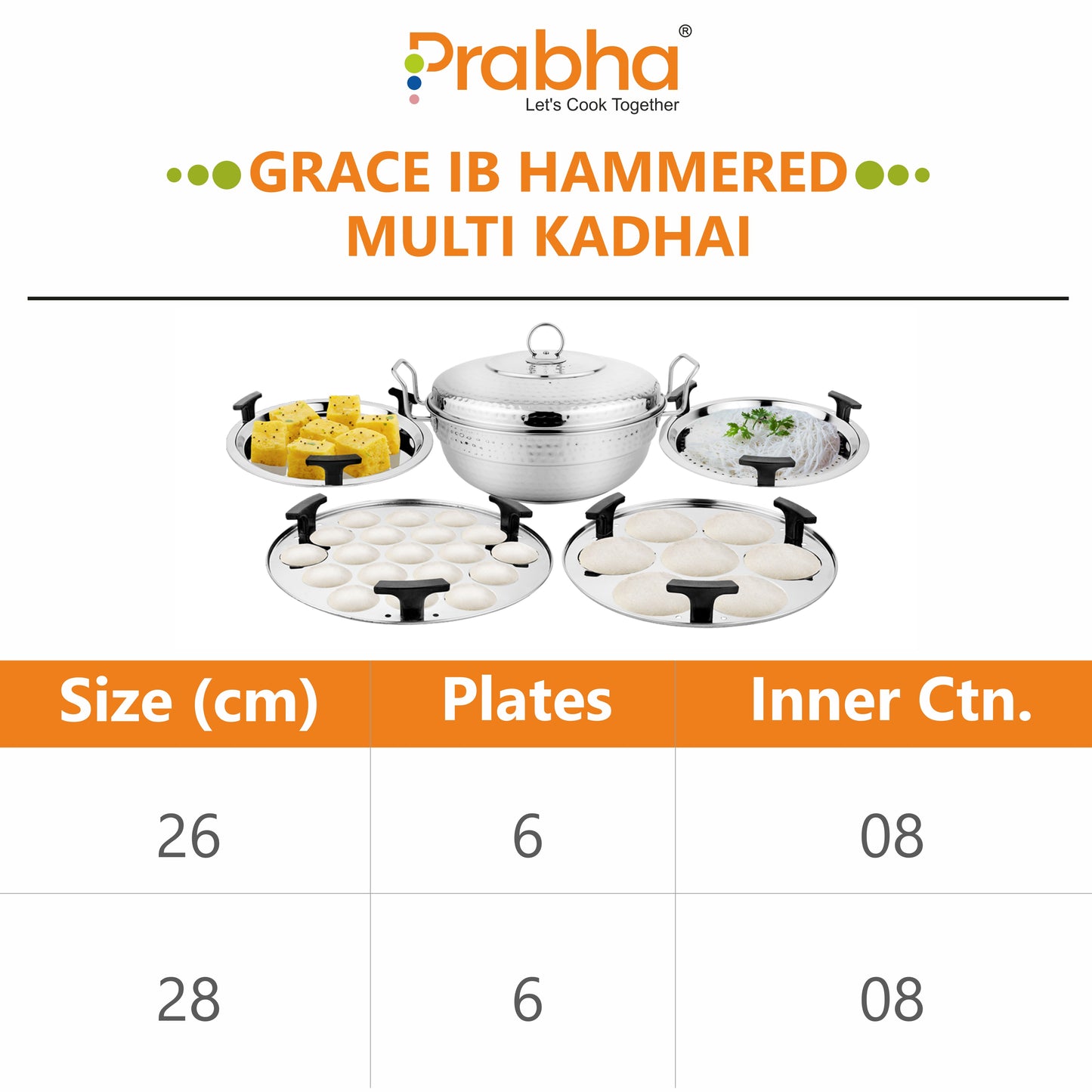 Grace Ib Multi Kadhai Hammered with 6 Plates - Prabha