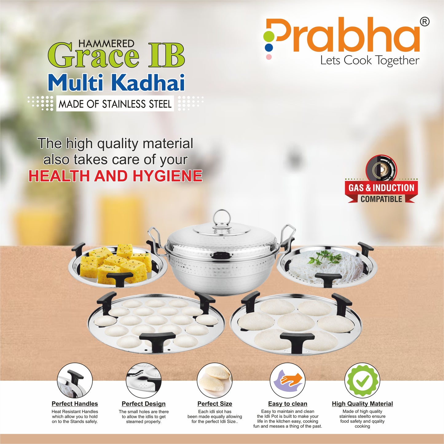 Grace Ib Multi Kadhai Hammered with 6 Plates - Prabha