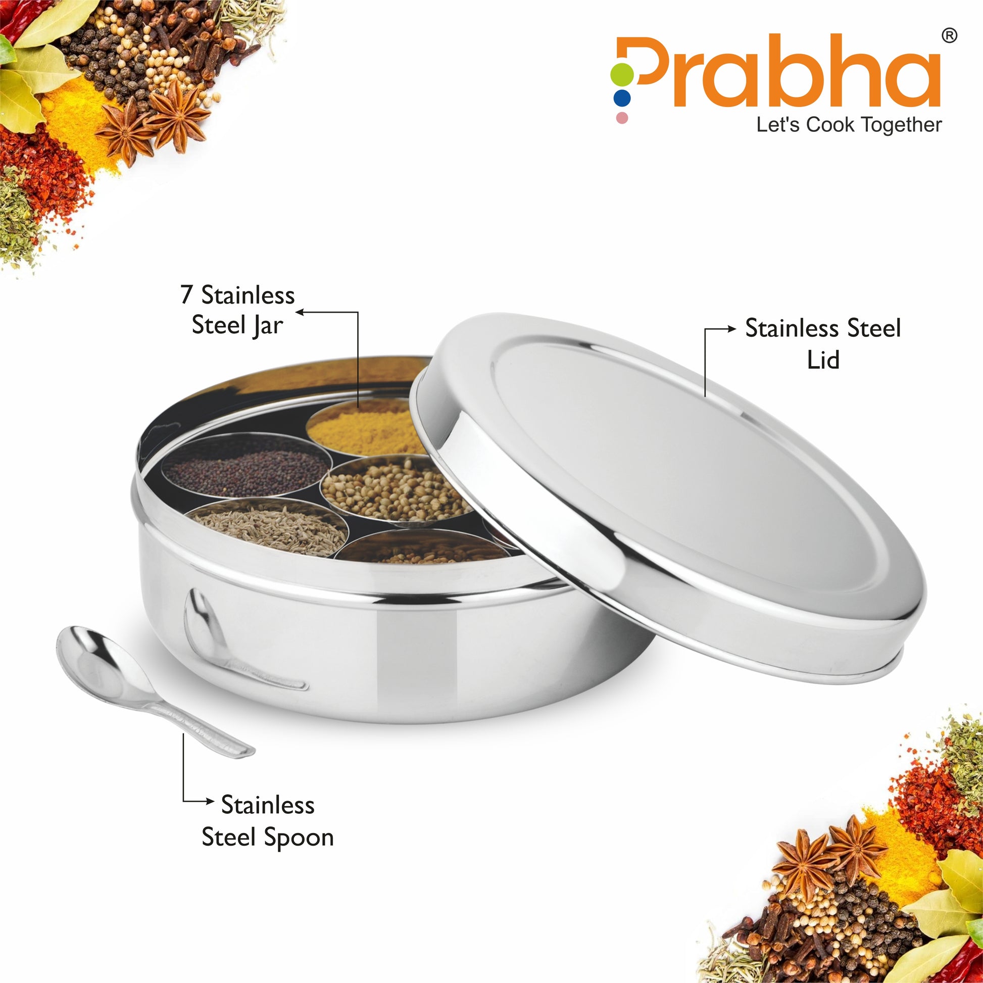 Stainless Steel Golden Spice Box - Best for Home & Kitchen - Prabha