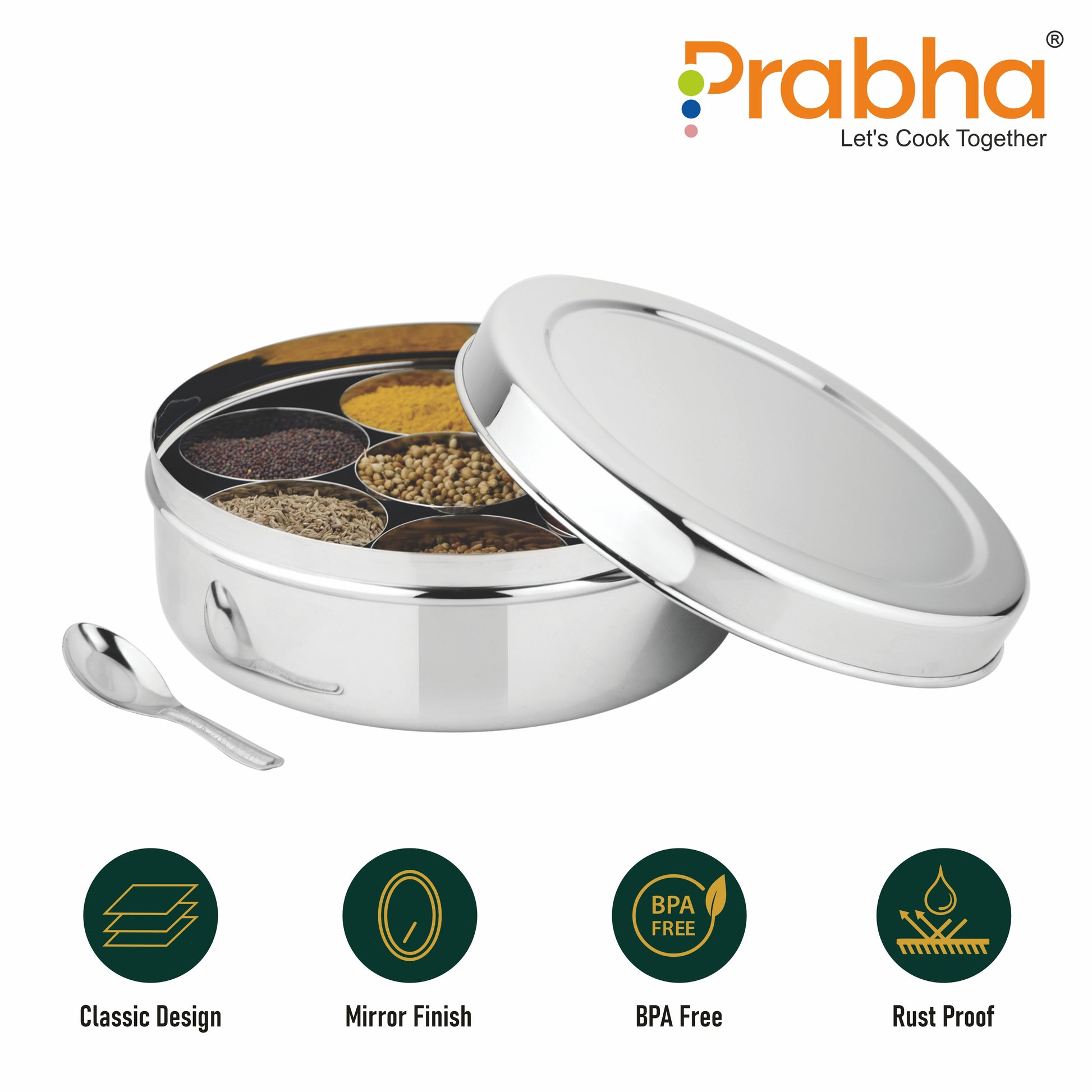 Stainless Steel Golden Spice Box - Best for Home & Kitchen - Prabha