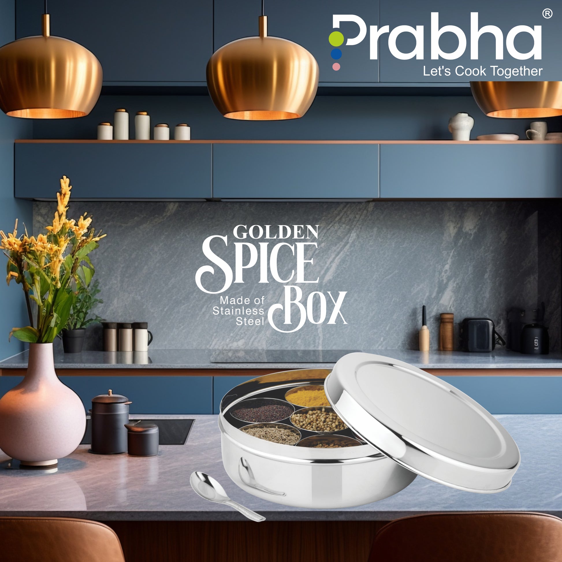 Stainless Steel Golden Spice Box - Best for Home & Kitchen - Prabha