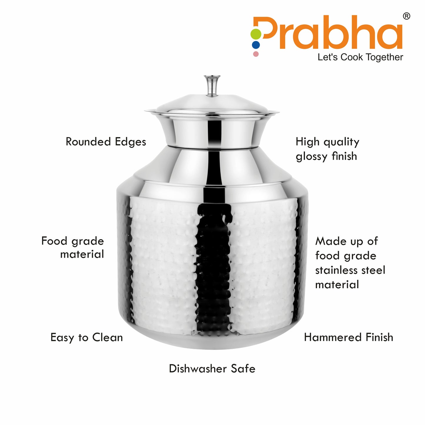 Stainless Steel Water Storing Maharaja Hammered Matki for Home & Kitchen (5 Litres) - Prabha