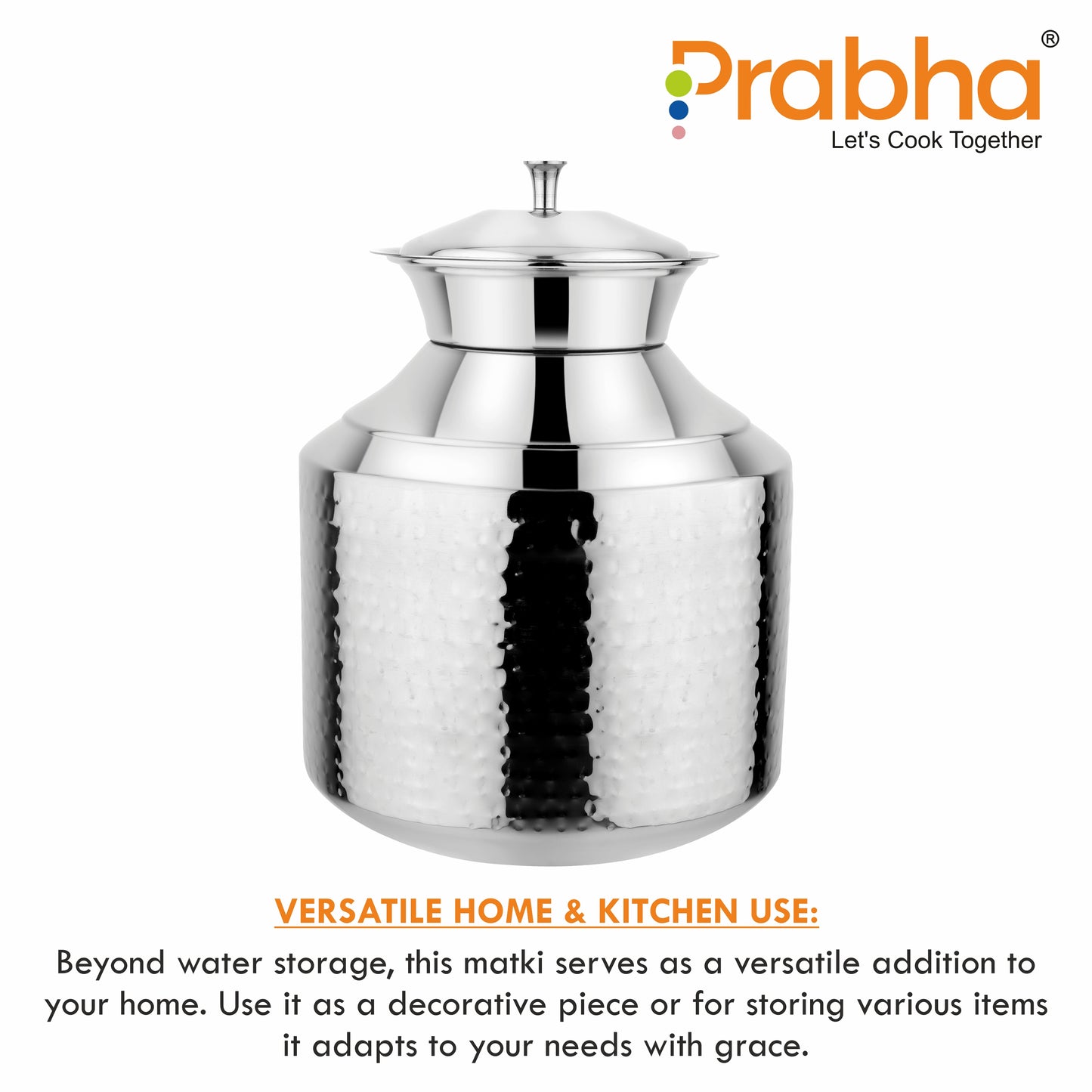 Stainless Steel Water Storing Maharaja Hammered Matki for Home & Kitchen (5 Litres) - Prabha