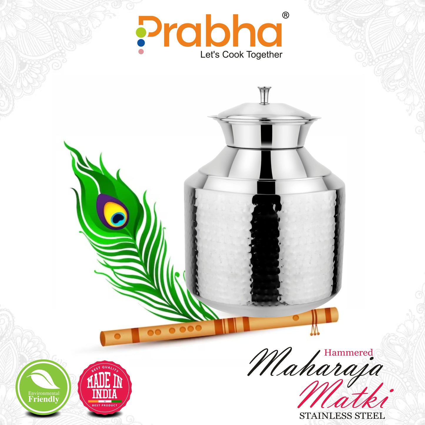 Stainless Steel Water Storing Maharaja Hammered Matki for Home & Kitchen (5 Litres) - Prabha