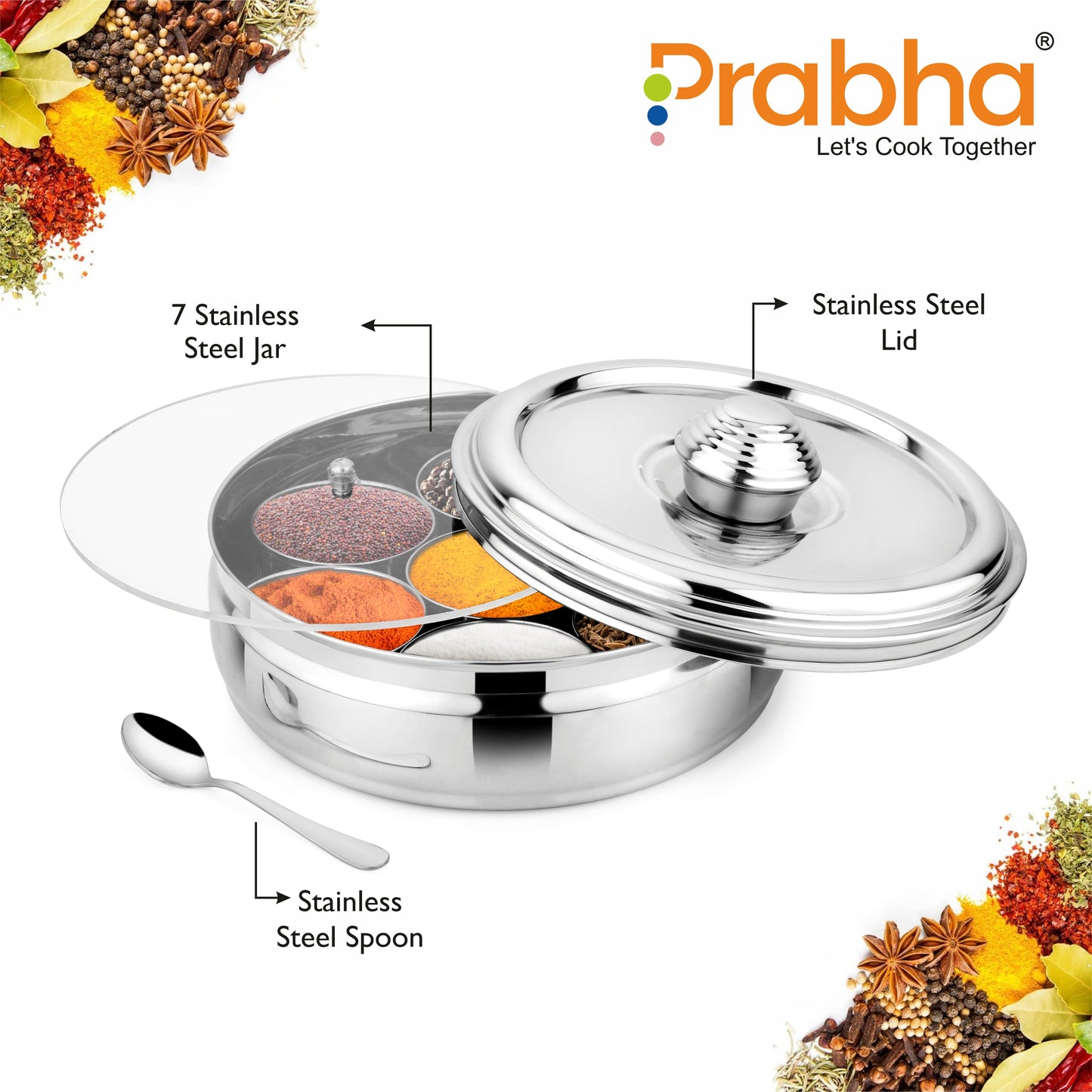 Stainless Steel Imperial Spice Box - Best for Home & Kitchen - Prabha