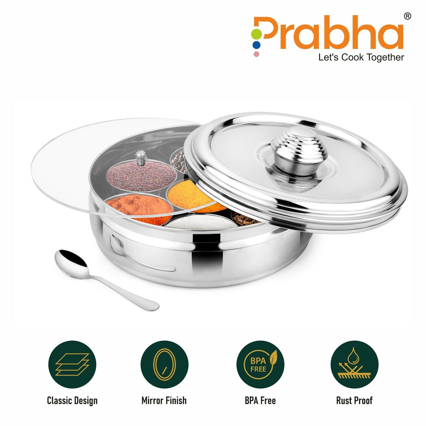 Stainless Steel Imperial Spice Box - Best for Home & Kitchen - Prabha