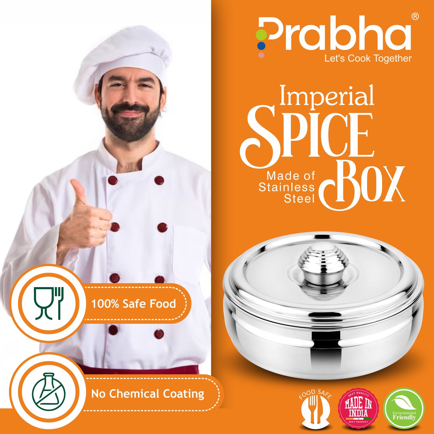 Stainless Steel Imperial Spice Box - Best for Home & Kitchen - Prabha