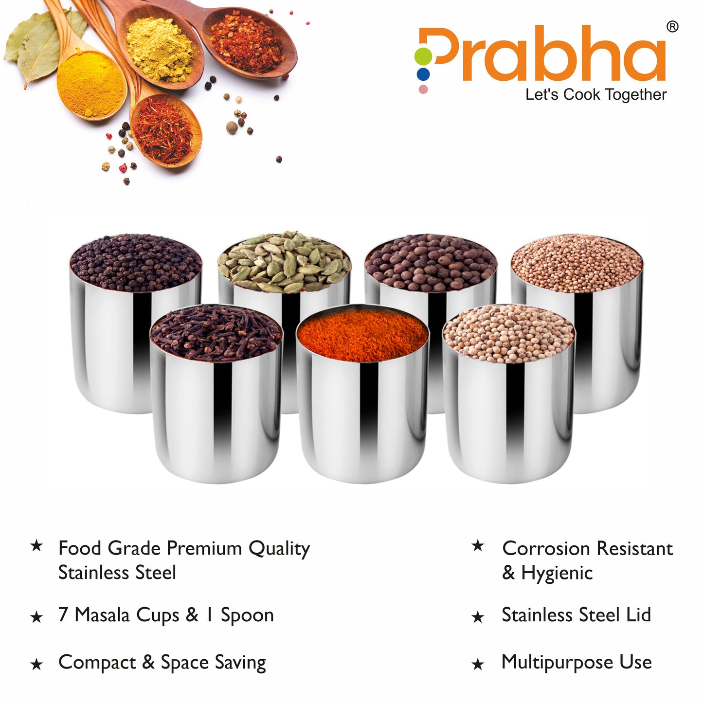 Stainless Steel Imperial Spice Box - Best for Home & Kitchen - Prabha