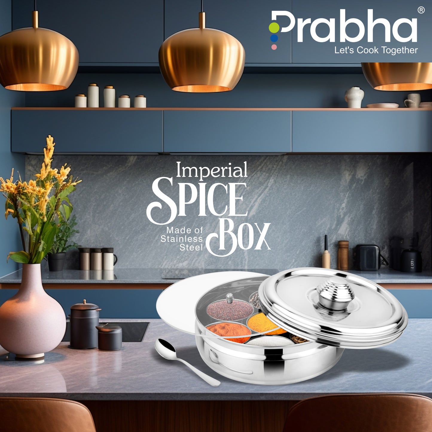 Stainless Steel Imperial Spice Box - Best for Home & Kitchen - Prabha