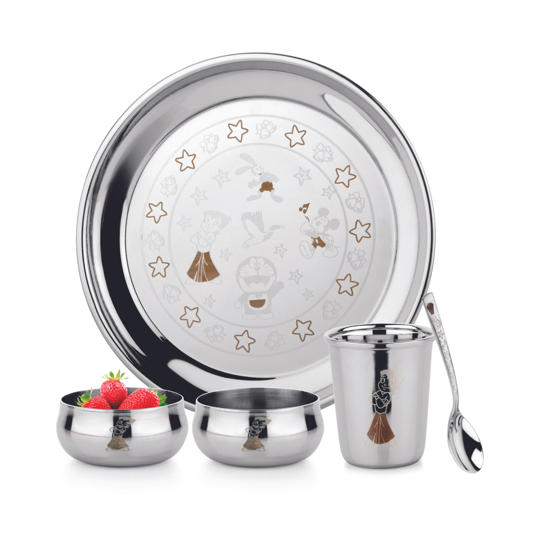Stainless Steel Kidoz Baby Thali Set Laser Nurturing Mealtimes