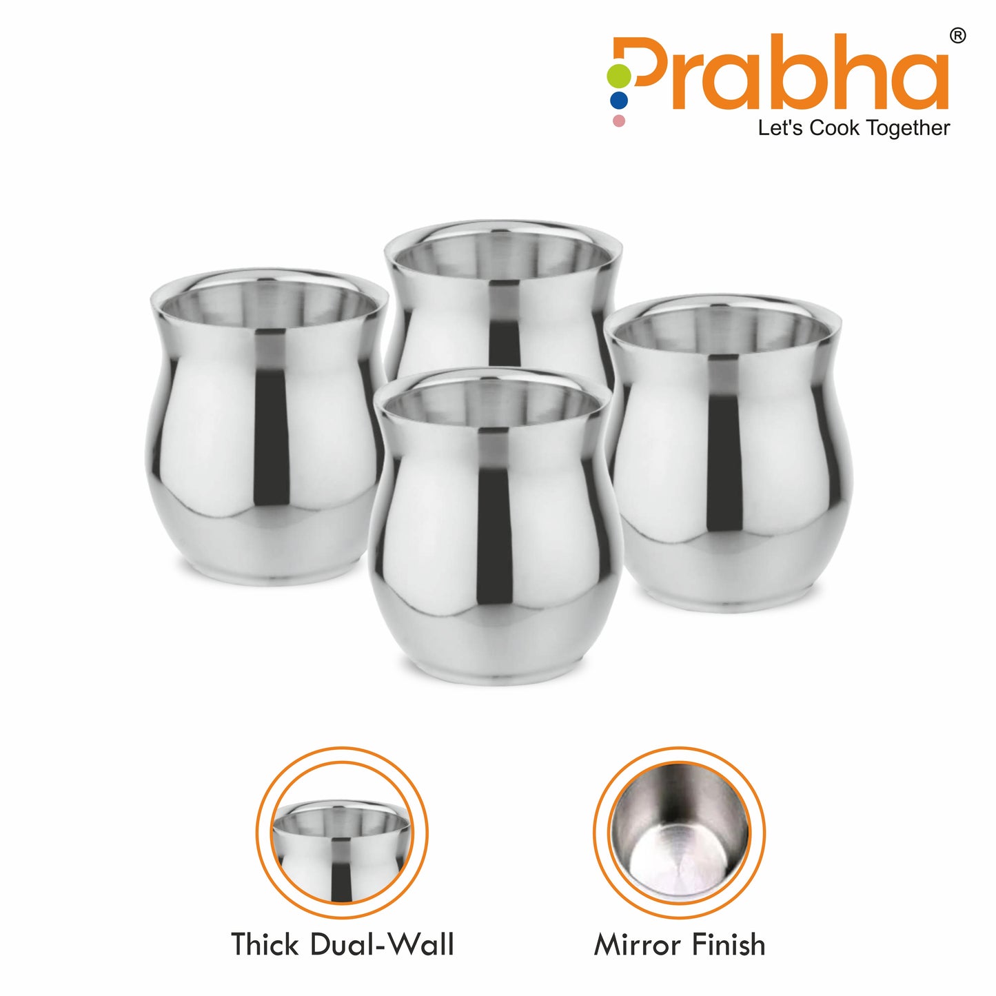 Stainless Steel Double Wall Kulhad Set for Water/Tea (Pack of 4)