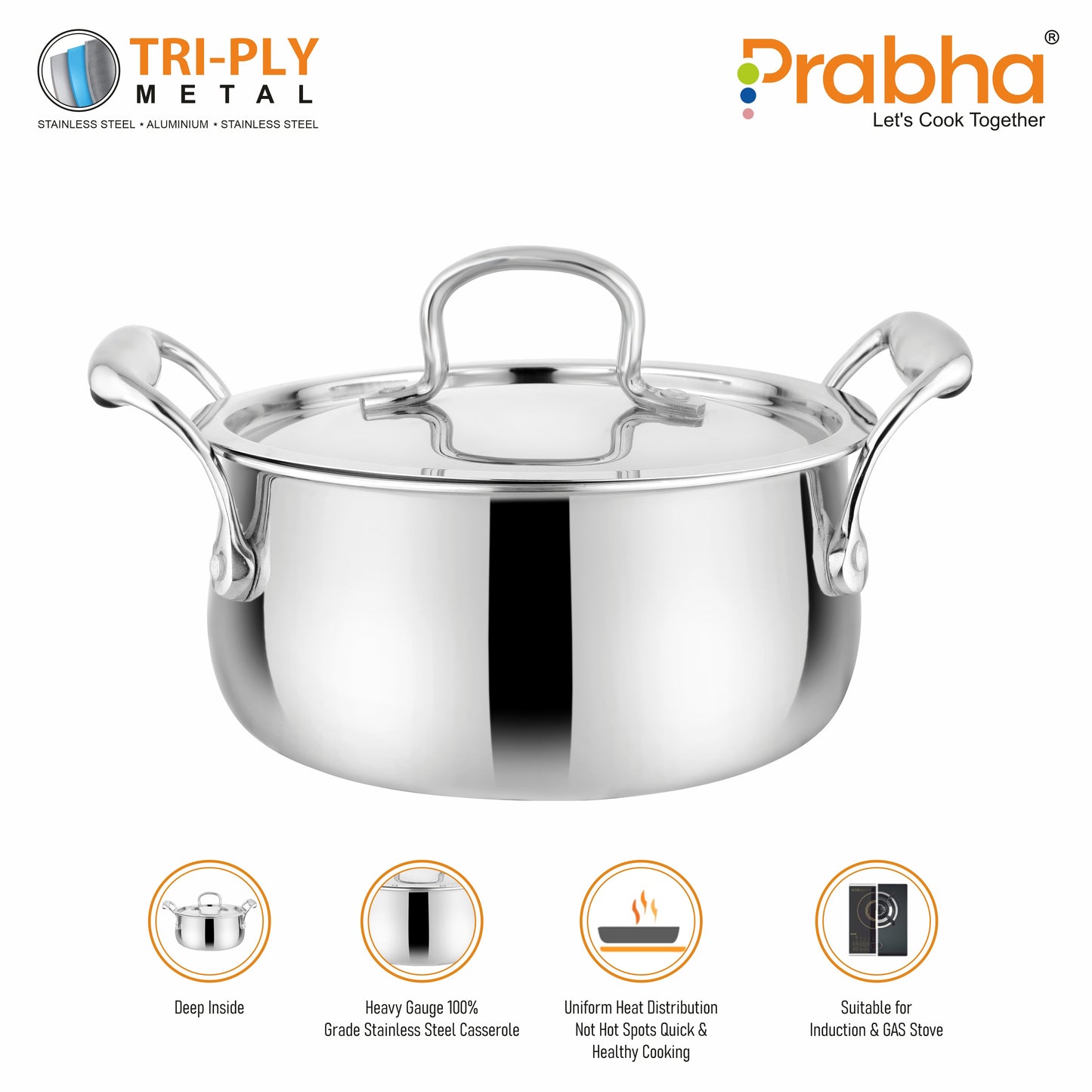 Prima Triply Kalash Casserole With Lid