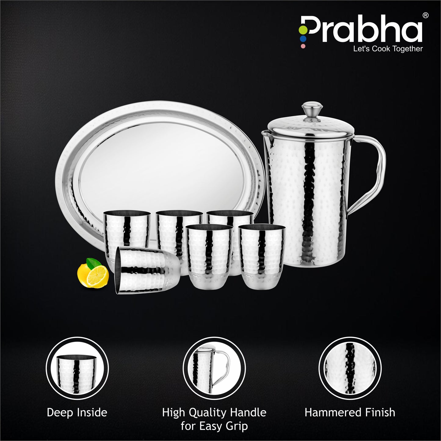 Stainless Steel Hammered Lemon Set - Set of 8 Pieces