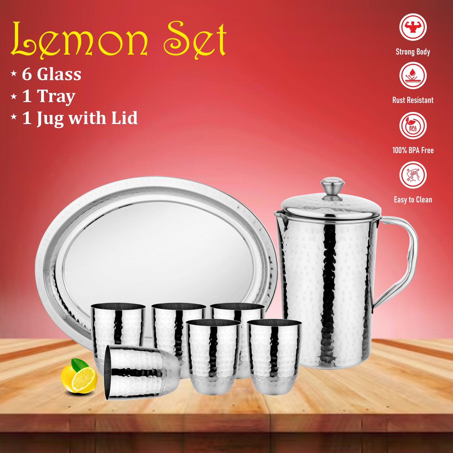Stainless Steel Hammered Lemon Set - Set of 8 Pieces