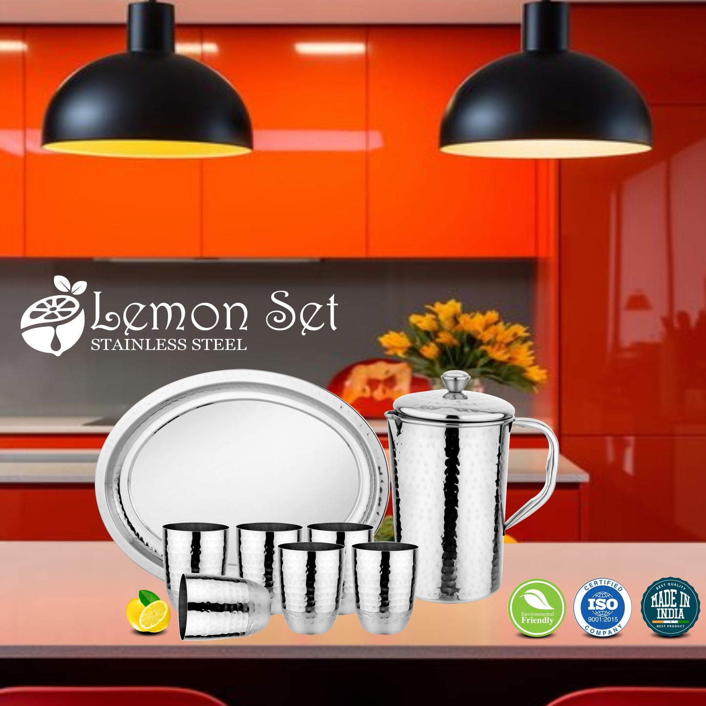 Stainless Steel Hammered Lemon Set - Set of 8 Pieces