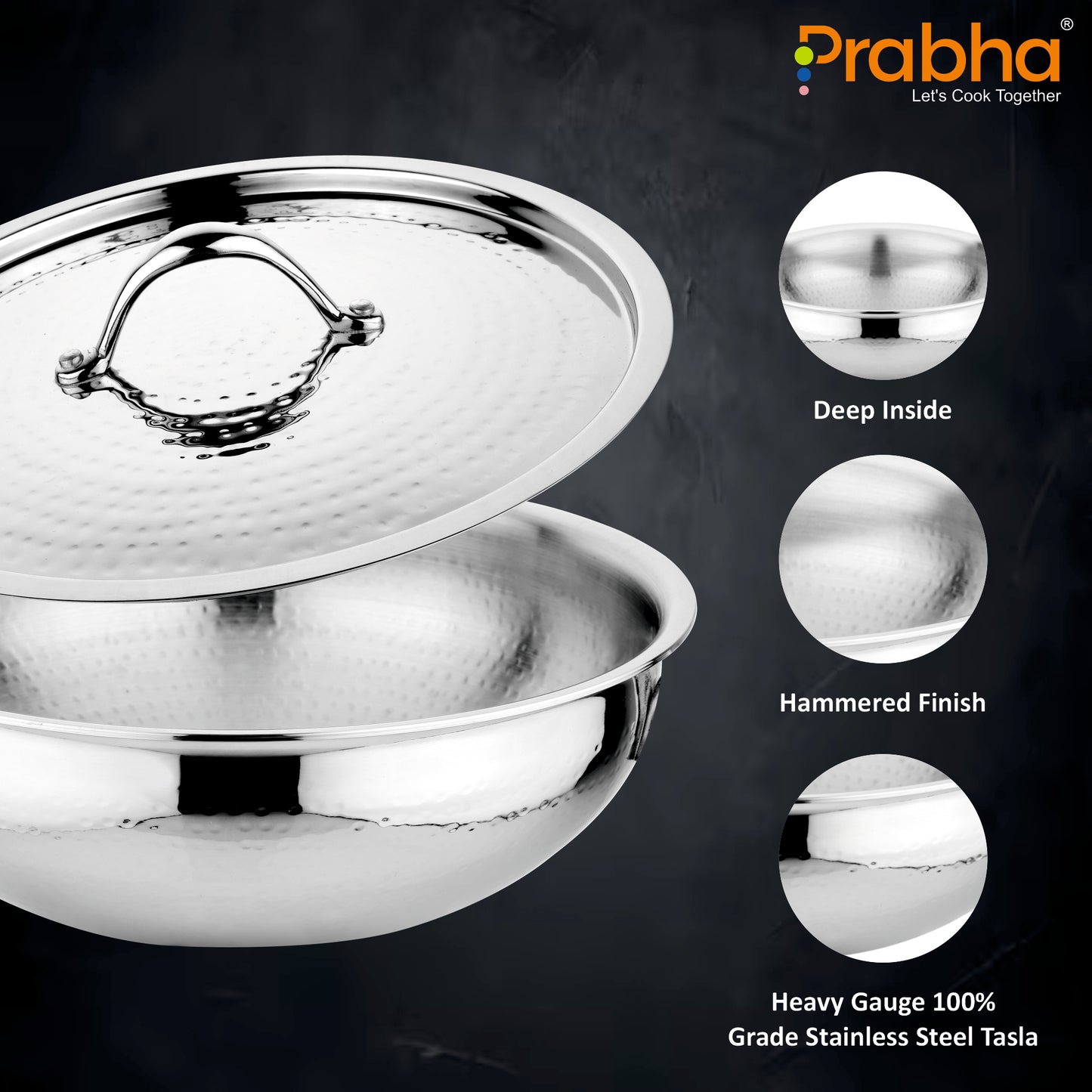 Magnum Flat Bottom Hammered Tasla With Lid
