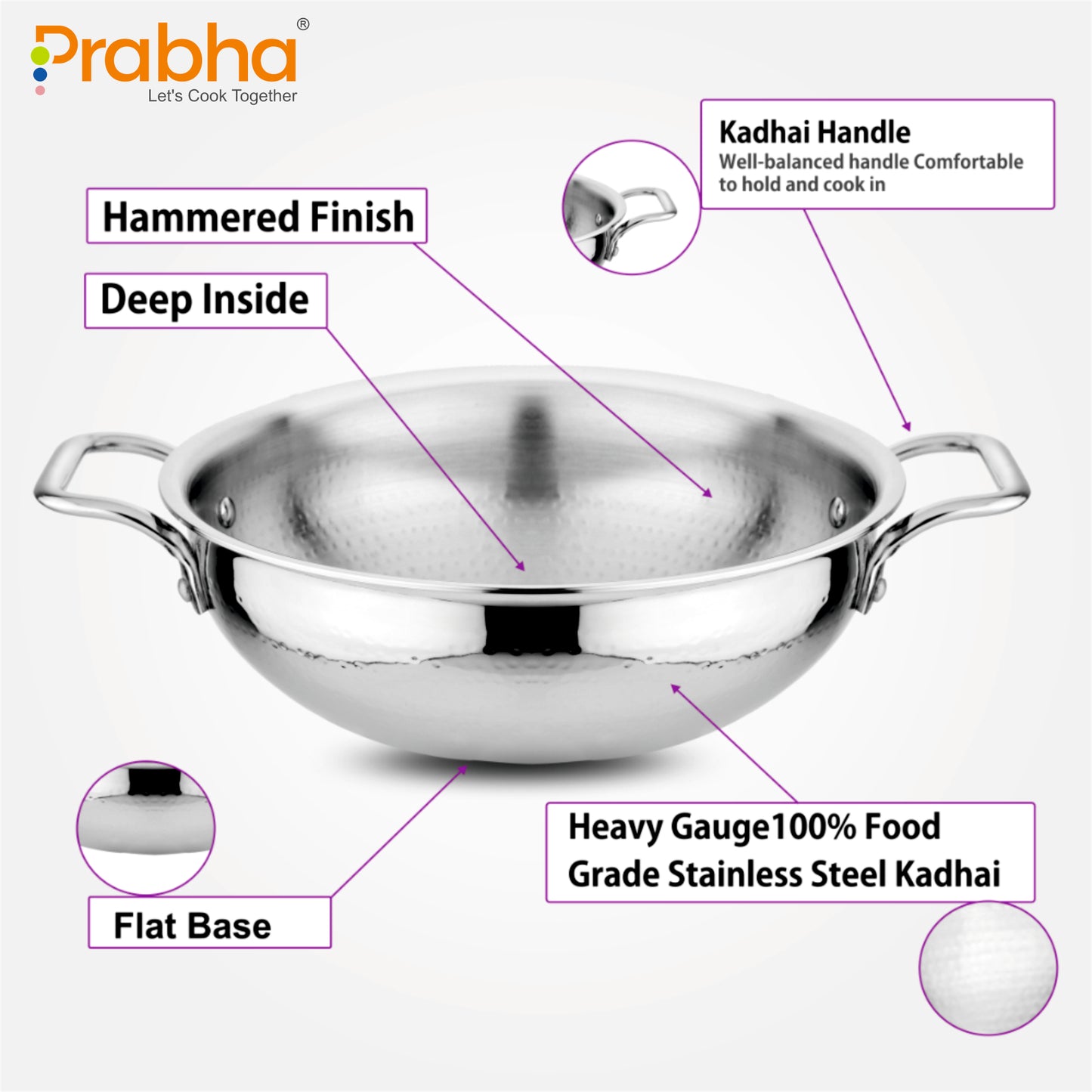 Magnum Flat Bottom Hammered Kadhai With Lid