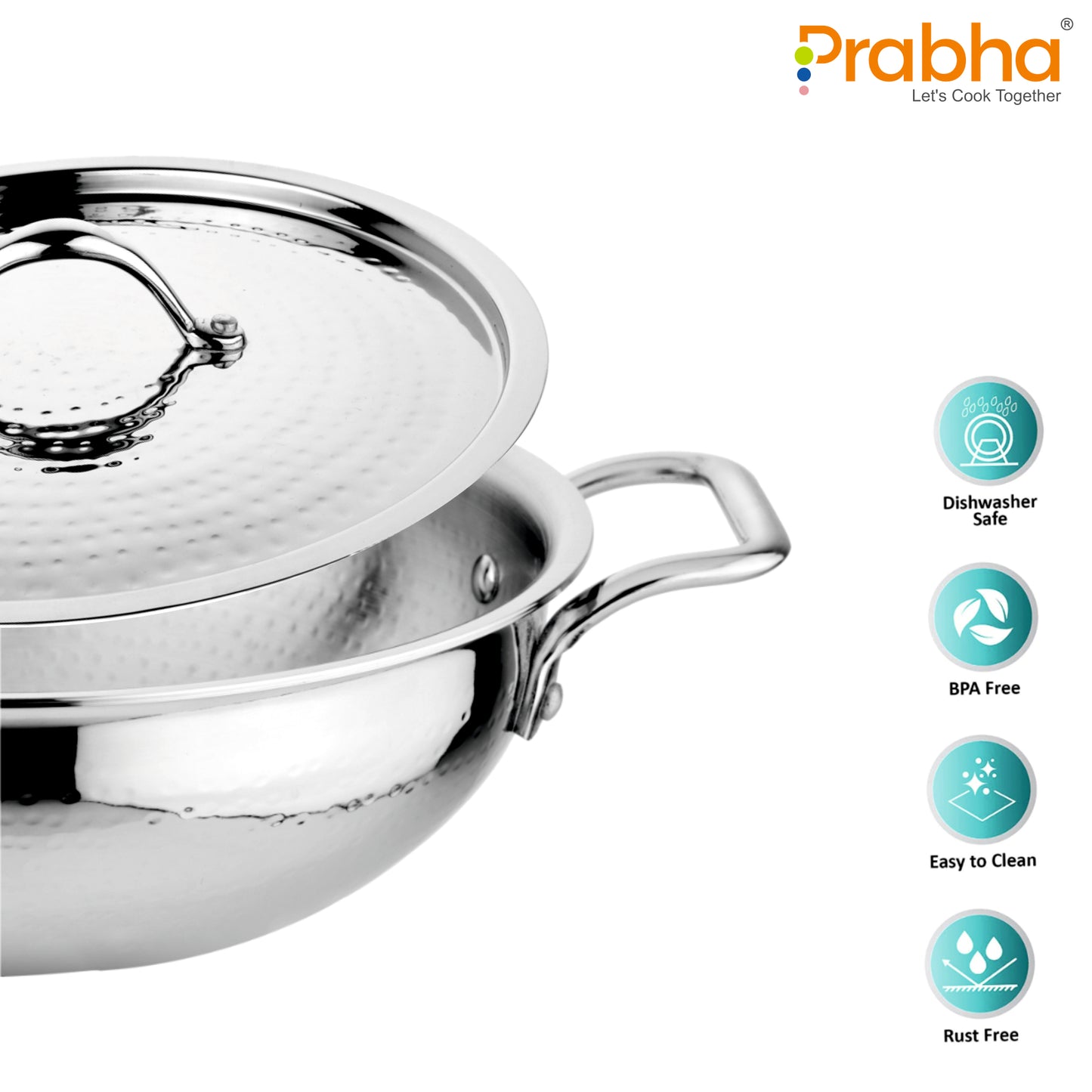 Magnum Flat Bottom Hammered Kadhai With Lid