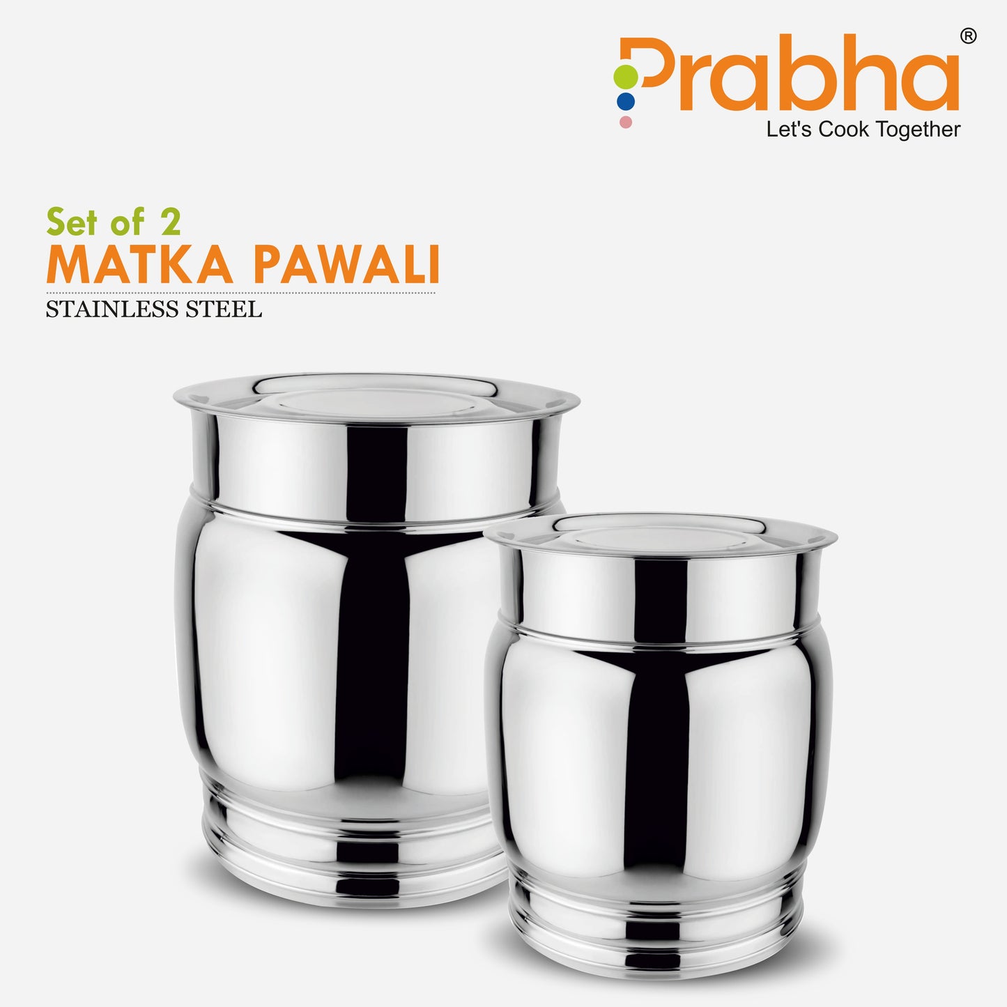 Stainless Steel Matka Pawali Set of 2 - Food-Grade Storage Solution for Home & Kitchen
