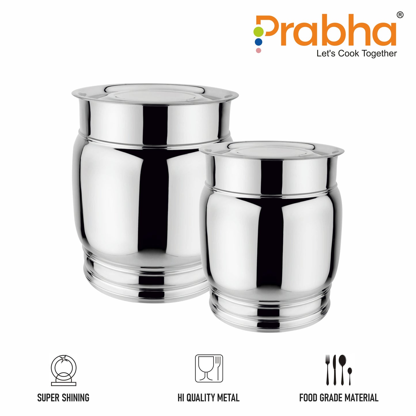 Stainless Steel Matka Pawali Set of 2 - Food-Grade Storage Solution for Home & Kitchen
