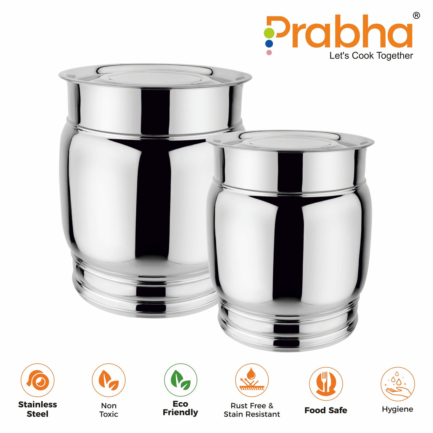 Stainless Steel Matka Pawali Set of 2 - Food-Grade Storage Solution for Home & Kitchen