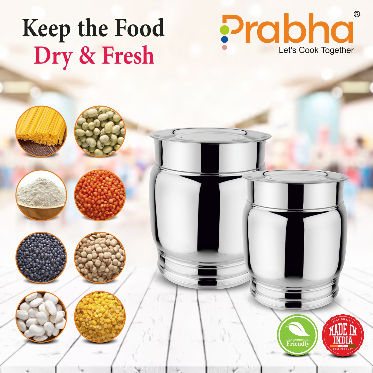 Stainless Steel Matka Pawali Set of 2 - Food-Grade Storage Solution for Home & Kitchen