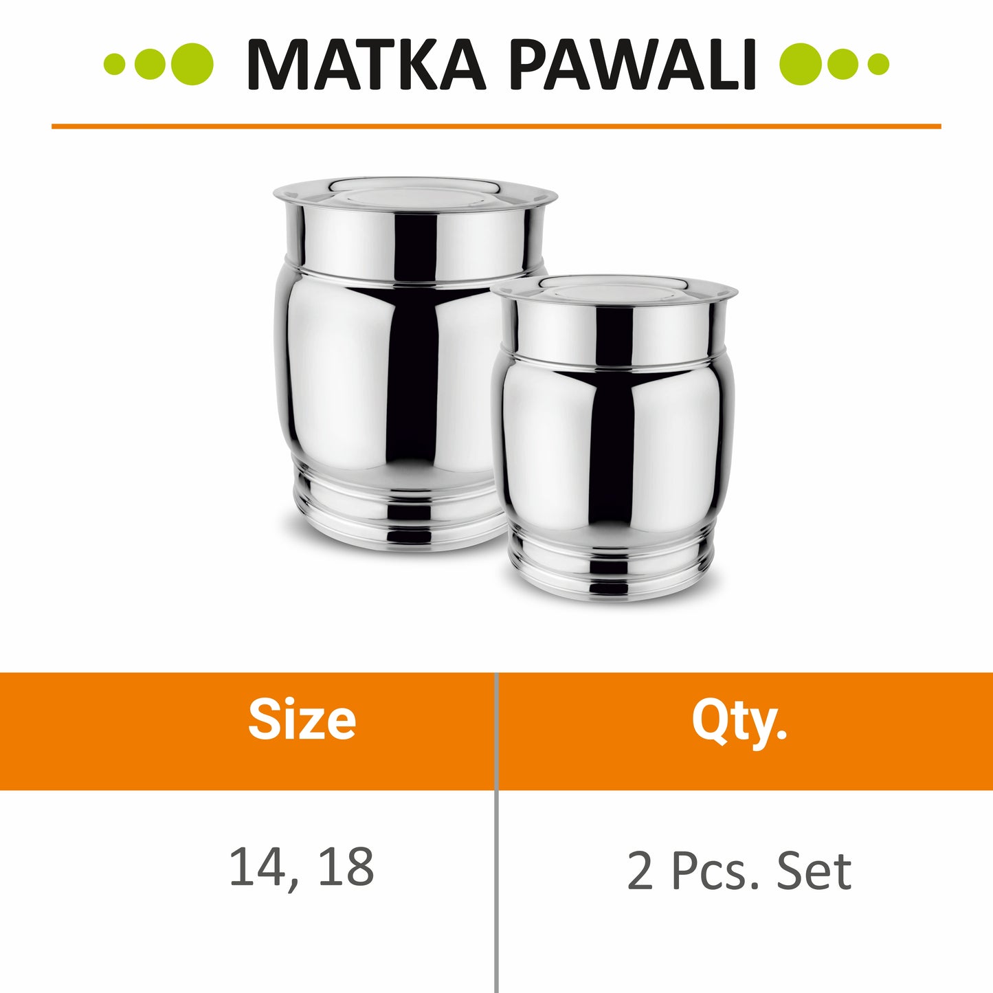 Stainless Steel Matka Pawali Set of 2 - Food-Grade Storage Solution for Home & Kitchen