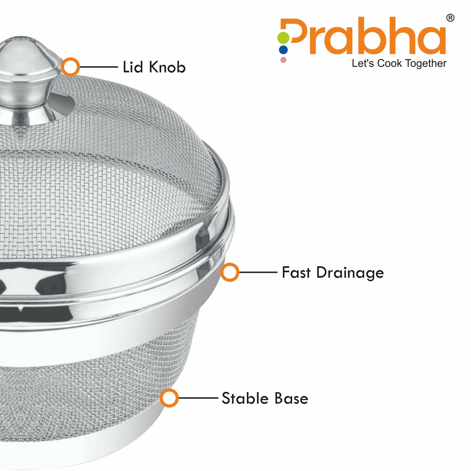 Stainless Steel Multipurpose Basket with Lid for Vegetable & Fruit - Prabha