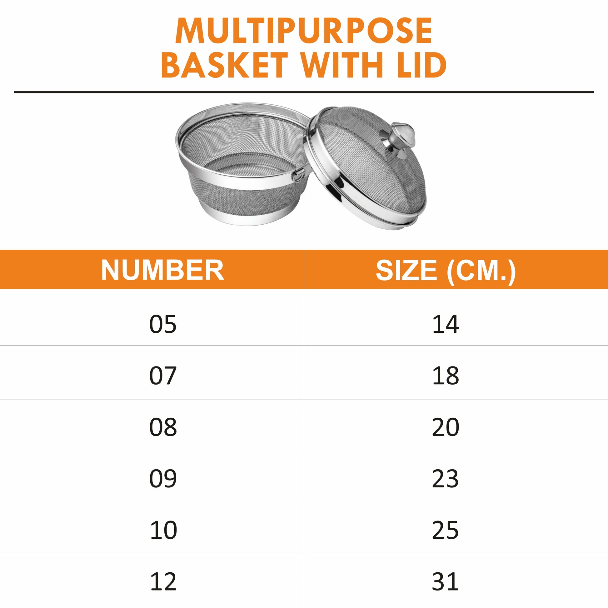 Stainless Steel Multipurpose Basket with Lid for Vegetable & Fruit - Prabha