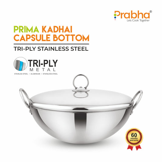 Prima Triply Capsule Bottom Kadhai With Lid