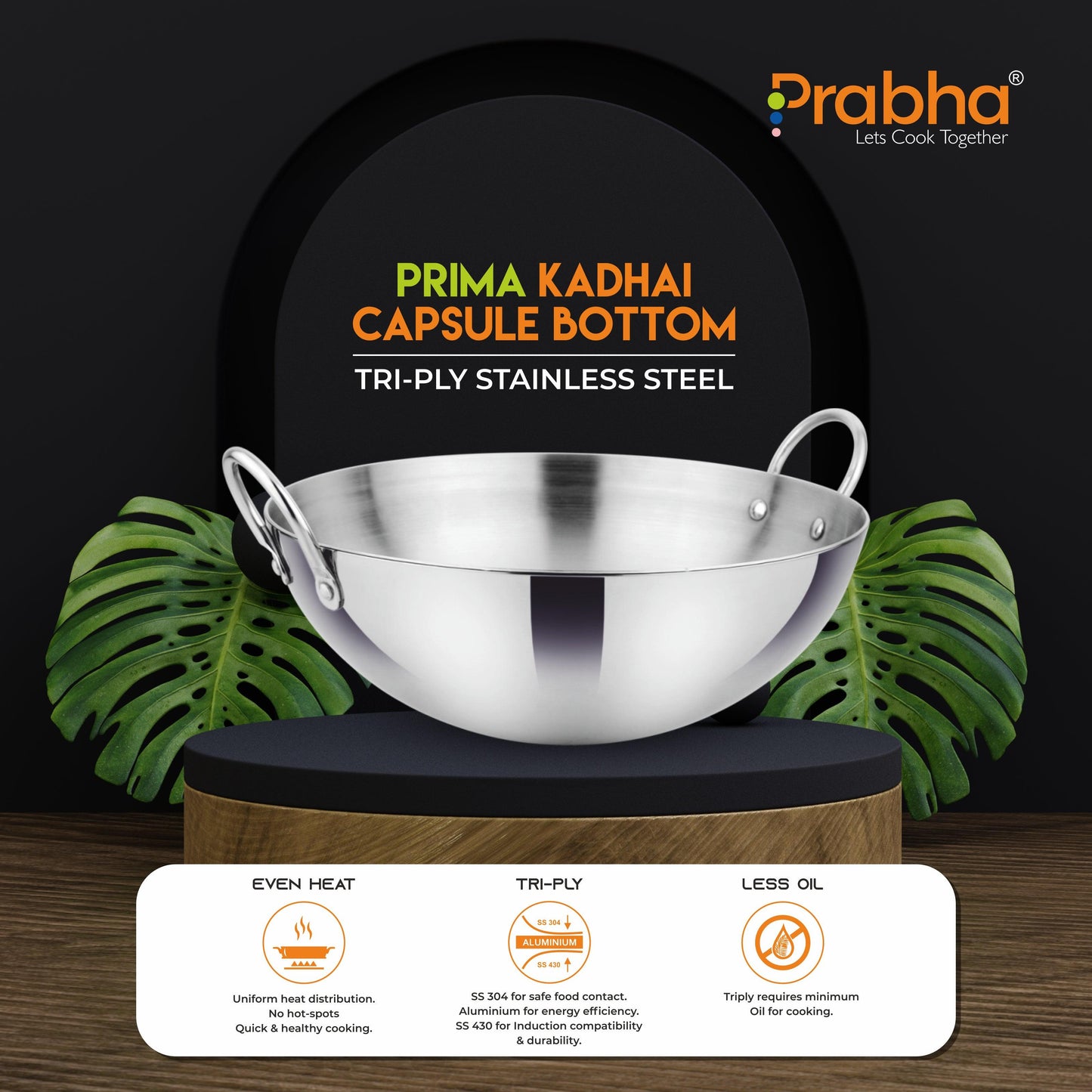 Prima Triply Capsule Bottom Kadhai Without Lid