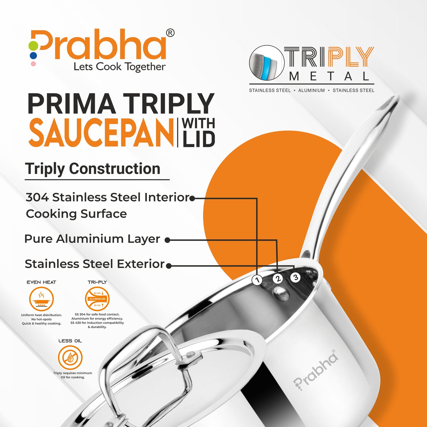 Prima Triply Saucepan With Lid
