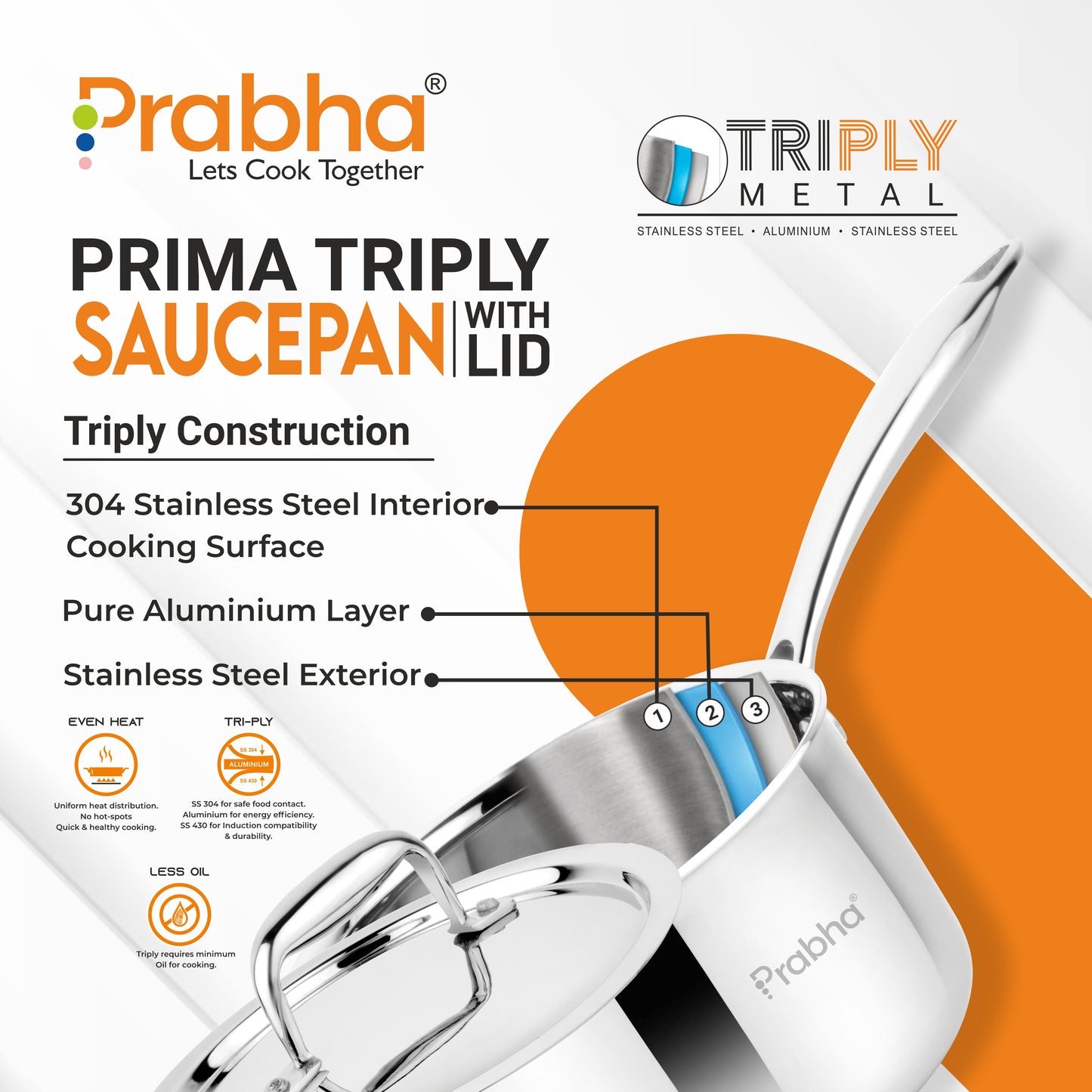 Prima Triply Kalash Saucepan With Lid