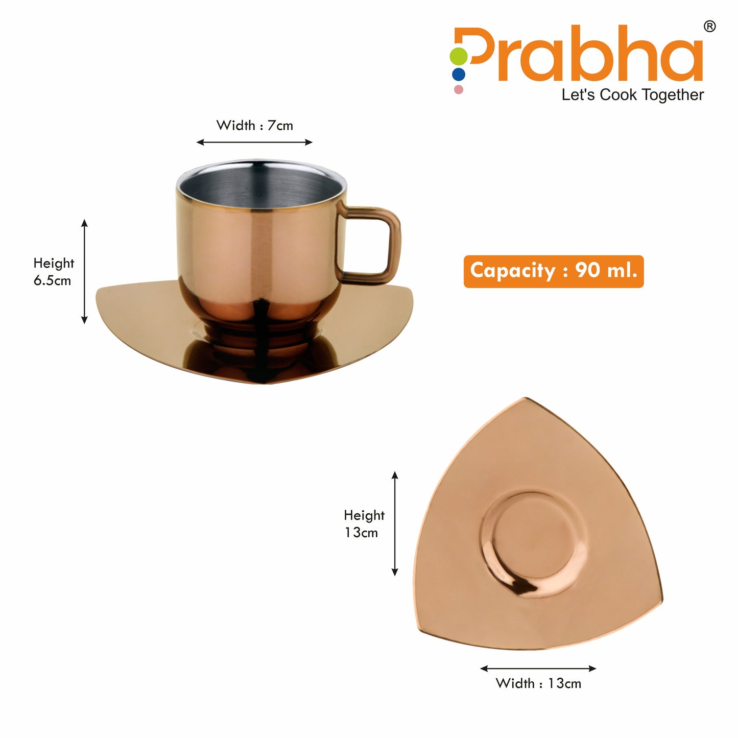 Stainless Steel Tea Kettle With Cup & Saucer Set - PVD Rose Gold Coating