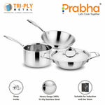Load image into Gallery viewer, Prima Tri-Ply Induction Base Stainless Steel 4Pcs Cookware Set - Kadhai With Lid 24cm / Frypan 22cm / Sauce Pan 16cm
