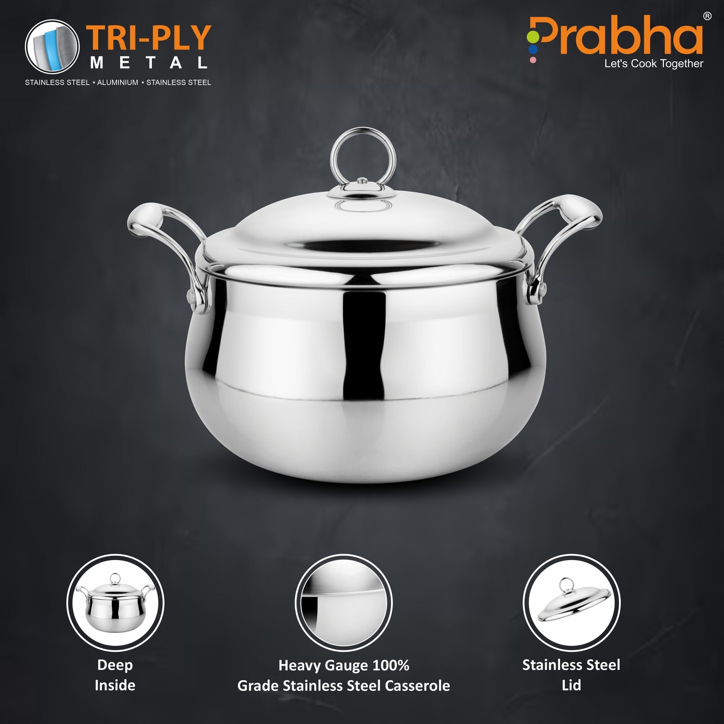Prima Triply Belly Casserole With Lid