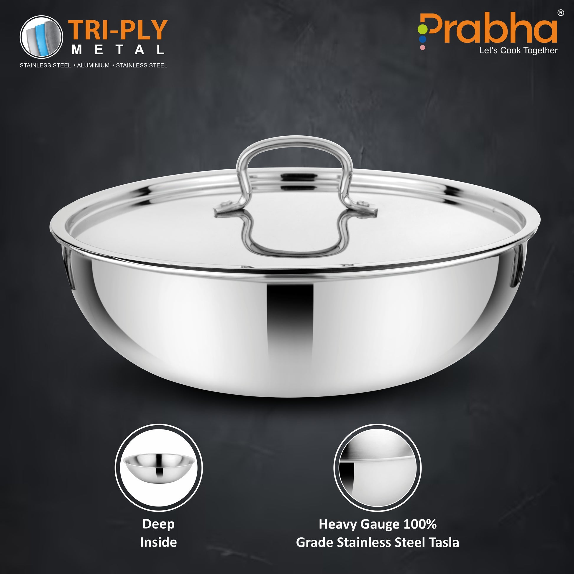 Prima Triply Tasla Flat Base With Lid