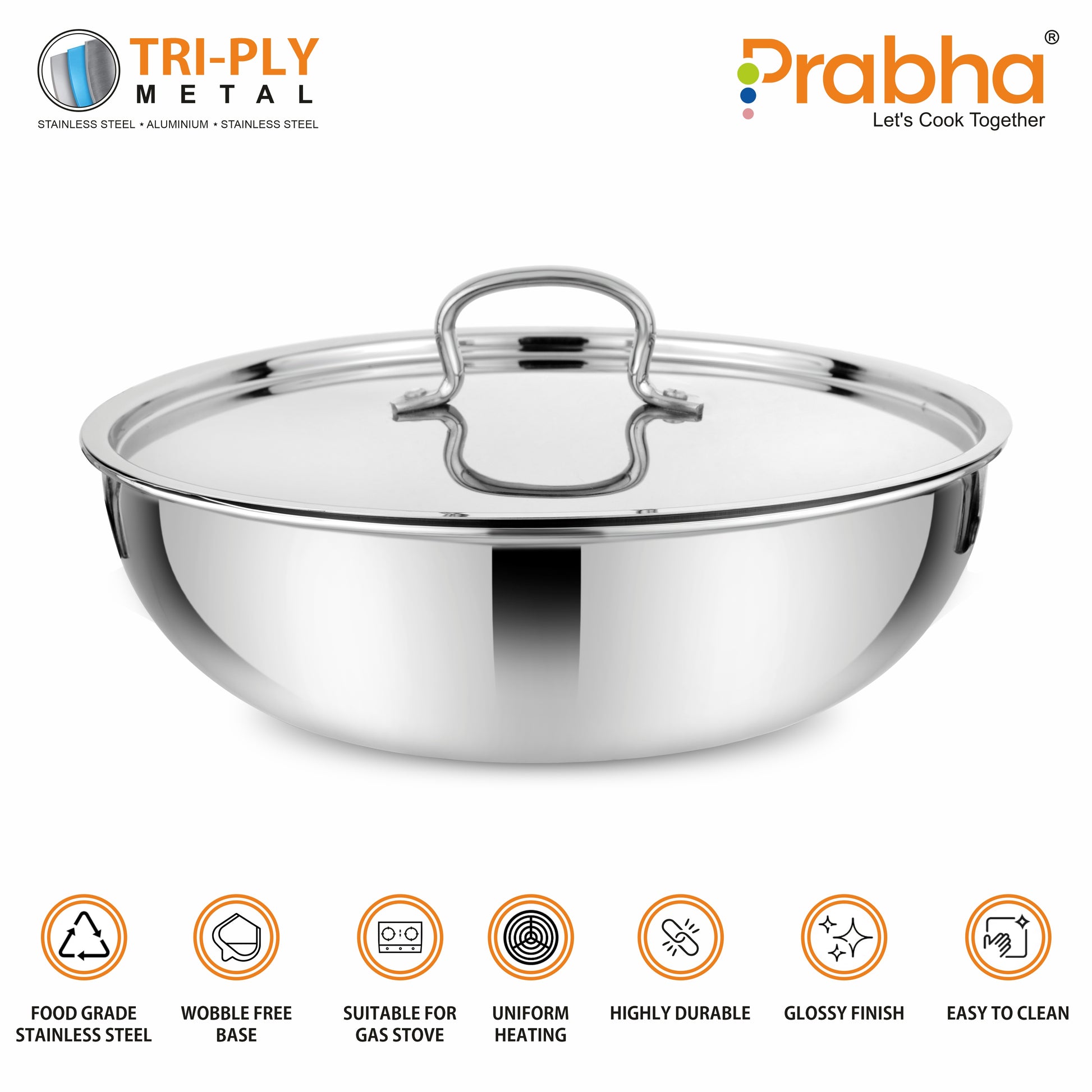 Prima Triply Tasla Flat Base With Lid