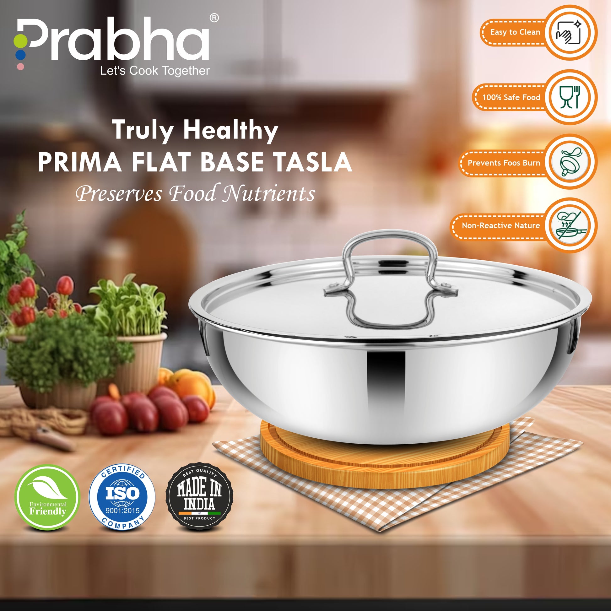 Prima Triply Tasla Flat Base With Lid
