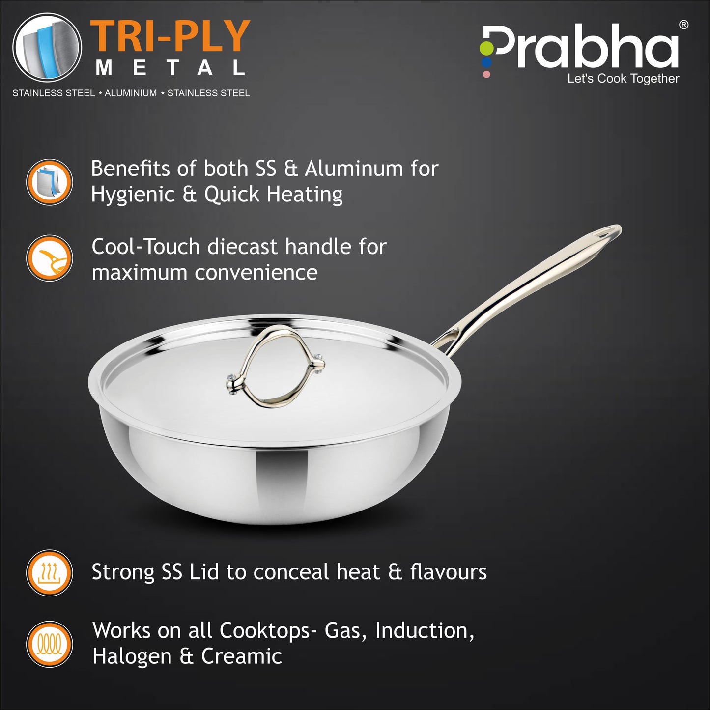 Prima Triply Wok With Lid