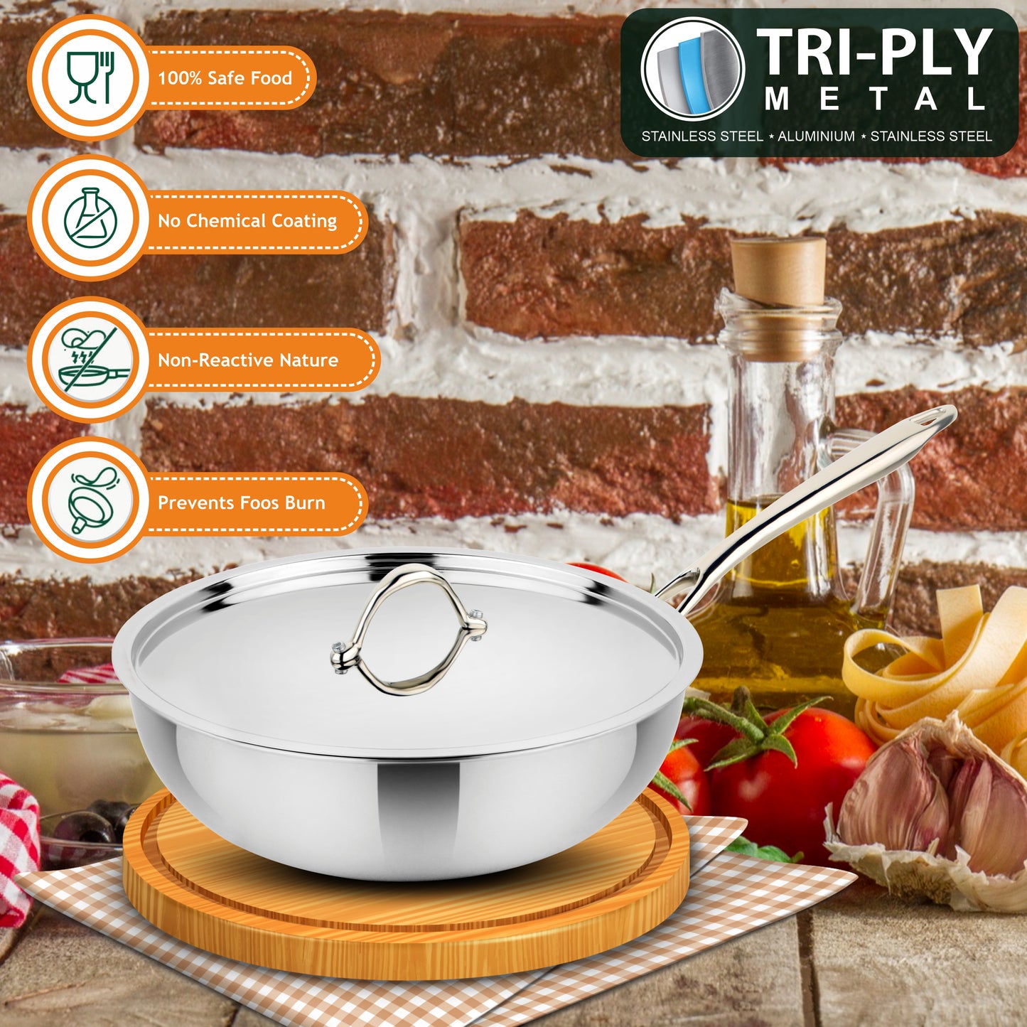 Prima Triply Wok With Lid