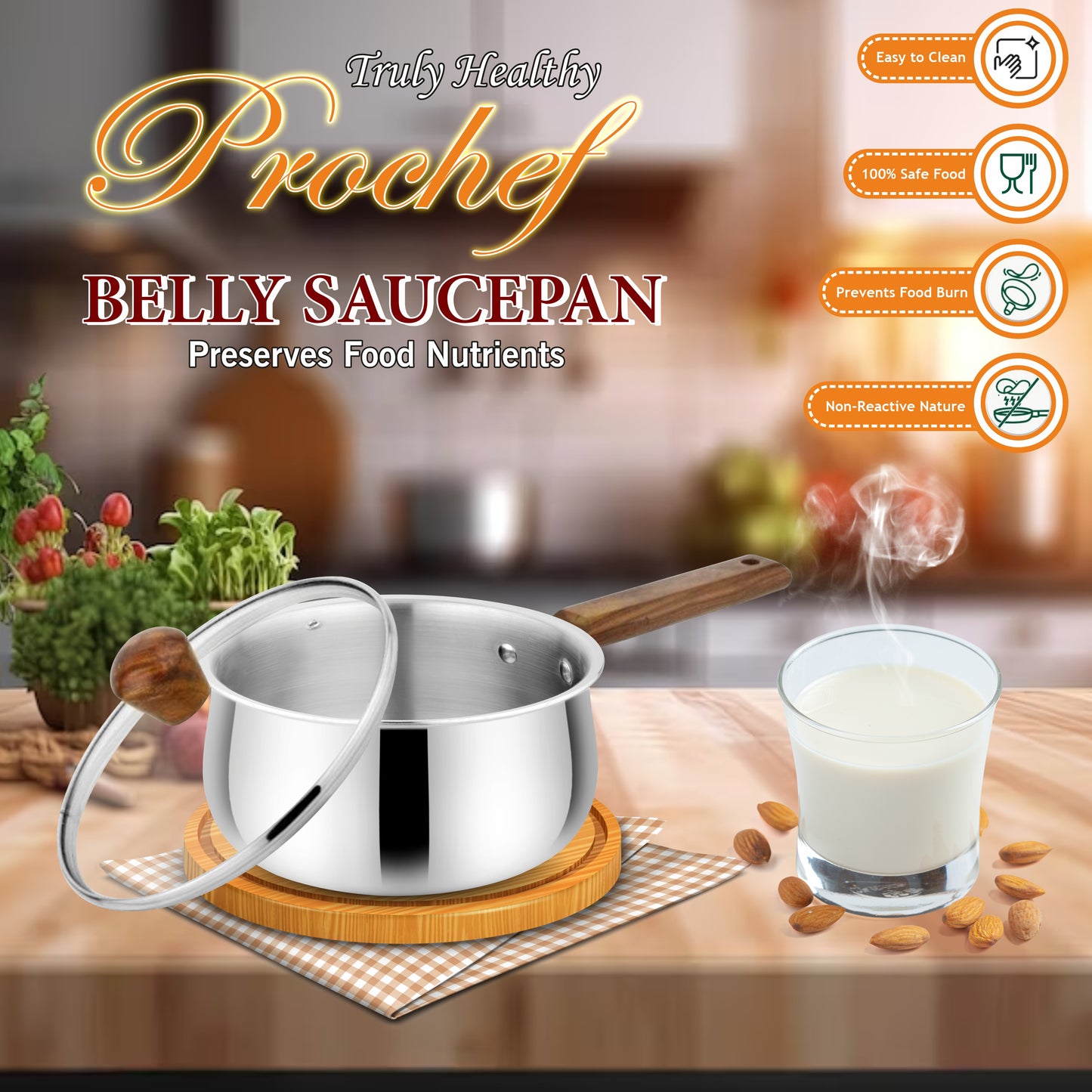 Prochef Belly Saucepan With Lid - Prabha
