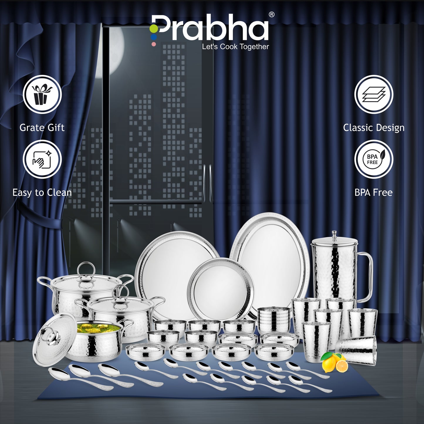 Royal Dinner Set Hammered 57 PCS